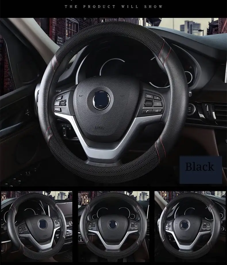 

Sport Auto Steering Wheel Covers Anti-Slip Leather Car Steering-wheel Cover Car-styling Anti-catch Holder Protor