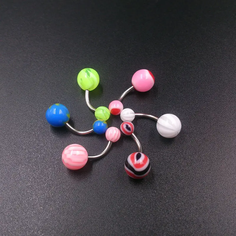 Кольцо-пупок из нержавеющей стали изогнутая штанга с акриловым узором в виде