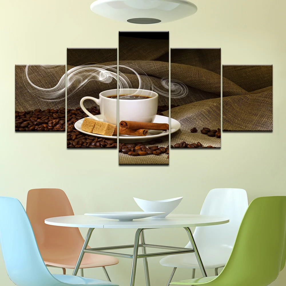 Холст картины Домашний декор рамки 5 шт. кофейная чашка фотографии HD печать кофе