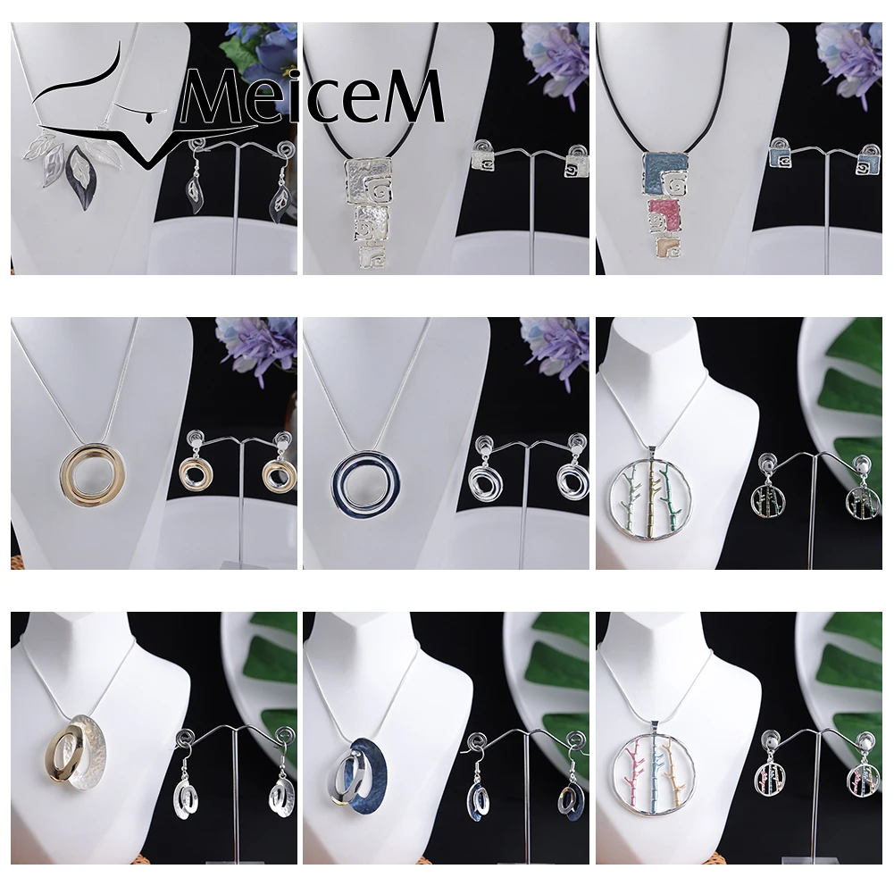 

Sale Necklaces Women's MeiceM Women Silver Plated Necklace Sets Original Design Female Luxury Wedding Fashion Trend Alloy Enamel