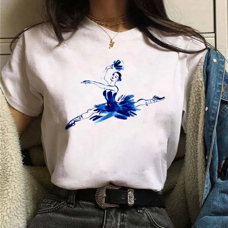 

Vogue Ballet Dance Print Women T-shirt Fashion Graphic Female Tshirts Vintage T Shirt Women 90s Ulzzang Cute Kawaii Tops