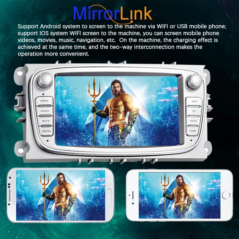 7-дюймовый емкостный сенсорный автомобильный радиоприемник 2 Din GPS WiFi Android IOS Airplay