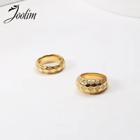joolim high end gold pvd small scented style checked glass rings for women stainless steel jewelry wholesale