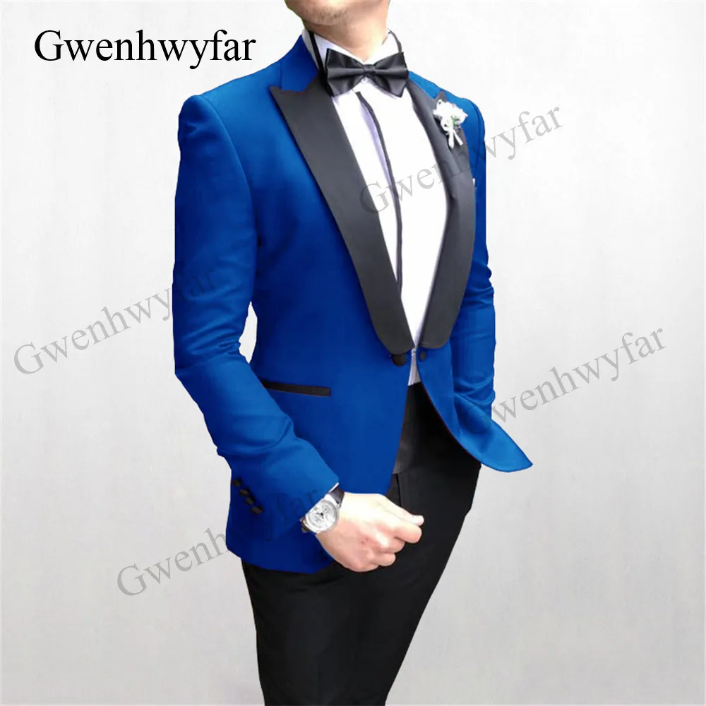 Gwenhwyfar 2020 Новый Королевский синий двубортный мужской костюм приталенные