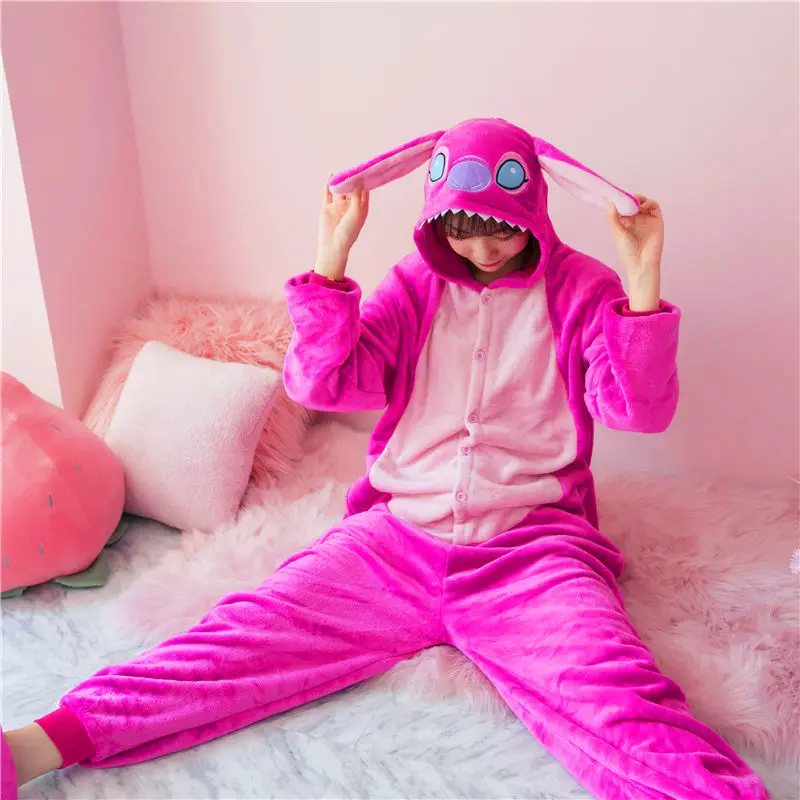 Winter Adults Animal Stitch Onesies Women Men Pajamas Suit Onepiece Halloween Christmas Hooded Cartoon Costumes Jumpsuits Family images - 6