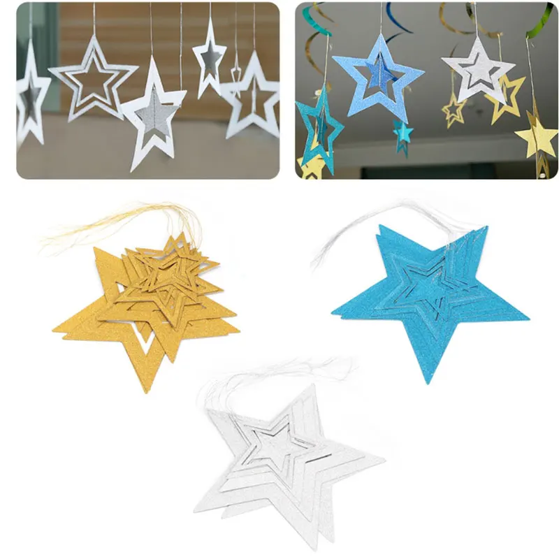 7 шт./компл. креативные полые звезды подвесные украшения потолочные золотые