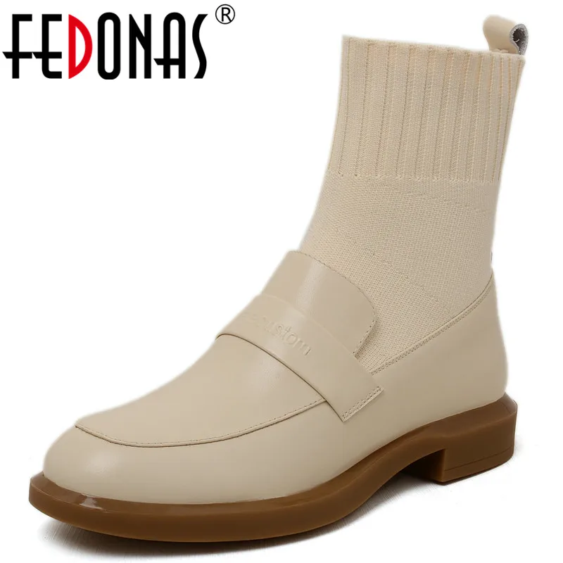 

FEDONAS/2021; Модные женские зимние ботильоны из натуральной кожи на толстом каблуке; Новейшая Рабочая базовая обувь с круглым носком для женщин