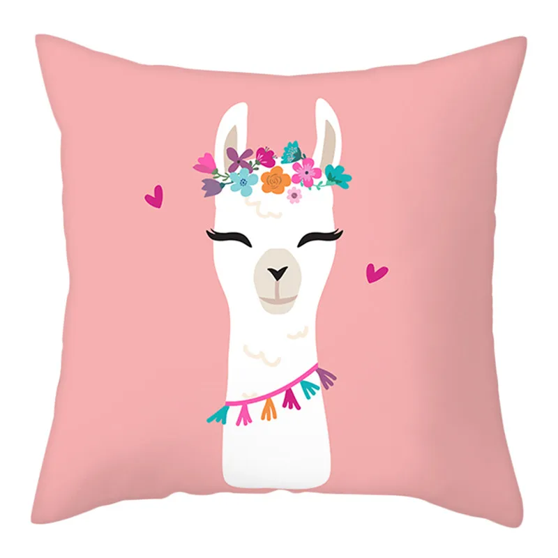 

Nanacoba LLAMA Queen Cushion Cover Cartoon Animal Printed Short Plush Pillowcase for Home Sofa Decoration Throw Pillow Covers