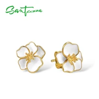 santuzza silver earrings for women pure 925 sterling silver white orchid flower trendy gift party fine jewelry handmade enamel