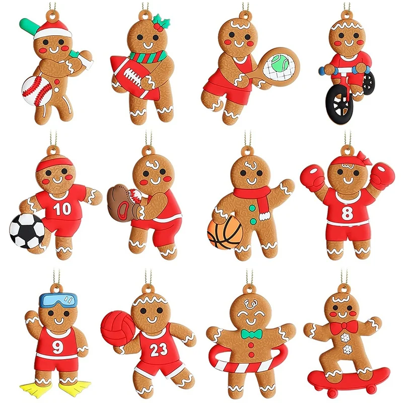 

12 Pieces Christmas Gingerbread Man Ornaments Sports Gingerbread Man Decorations For Christmas Tree Hanging Decorations
