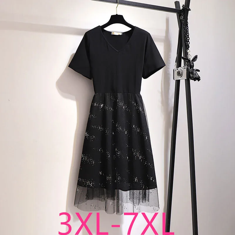 Новое летнее платье размера плюс для женщин с коротким рукавом Повседневная