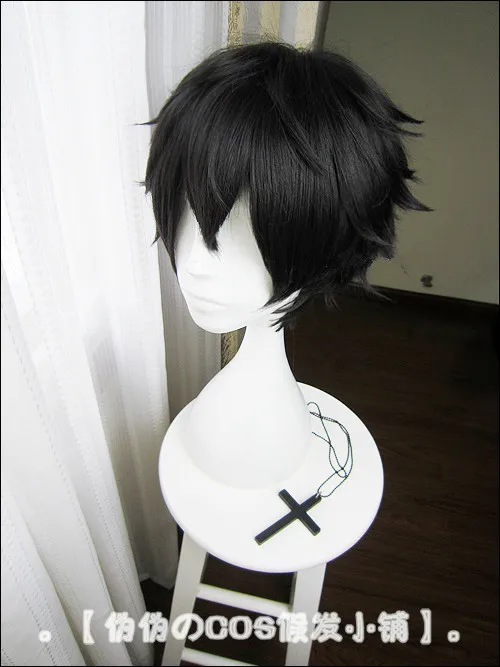 Термостойкая короткая черная шапочка для косплея из синтетических волос