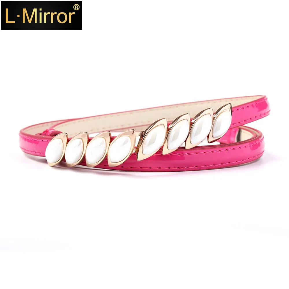 

L.Mirror 1Pcs Women PU Leather Belt 100cm Length with Inlaying Metal Button Adjustable for Jeans