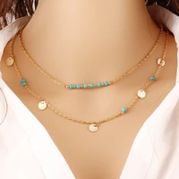 occident fashion jewelry green stone clavicle chain double necklace round alloy sequins pendant necklace for women