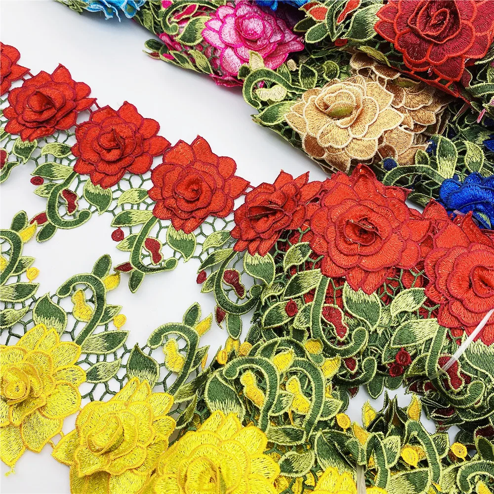 Хит продаж красочные 3D с цветочной вышивкой тканевые цветы листьев аппликация