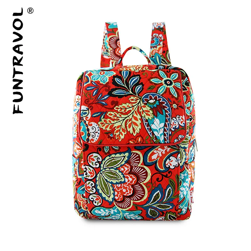 

Cotton Printed Backpacks Large Capacity Lightweight Travel Bag Ethnic Style Schoolbag