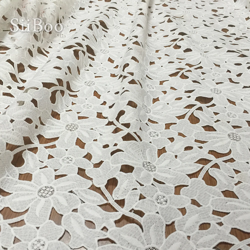 Элегантная кружевная ткань с вышивкой в виде листьев лотоса для платья юбки