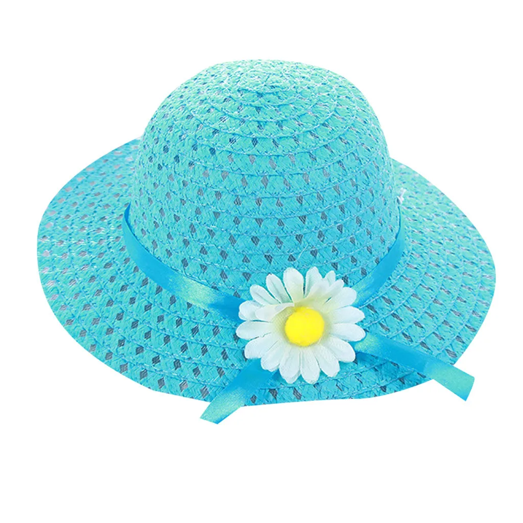 

#40 Baby Kids Girl Summer Floral Flower Straw Visor Sun Hat Beach Hats Sun Hat Street Headwear Cartoon Cute Baby Hat Sombrero
