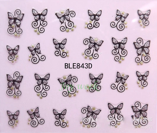 3D наклейки для ногтей все украшения слайдеры наклейка с розовой бабочкой дизайна