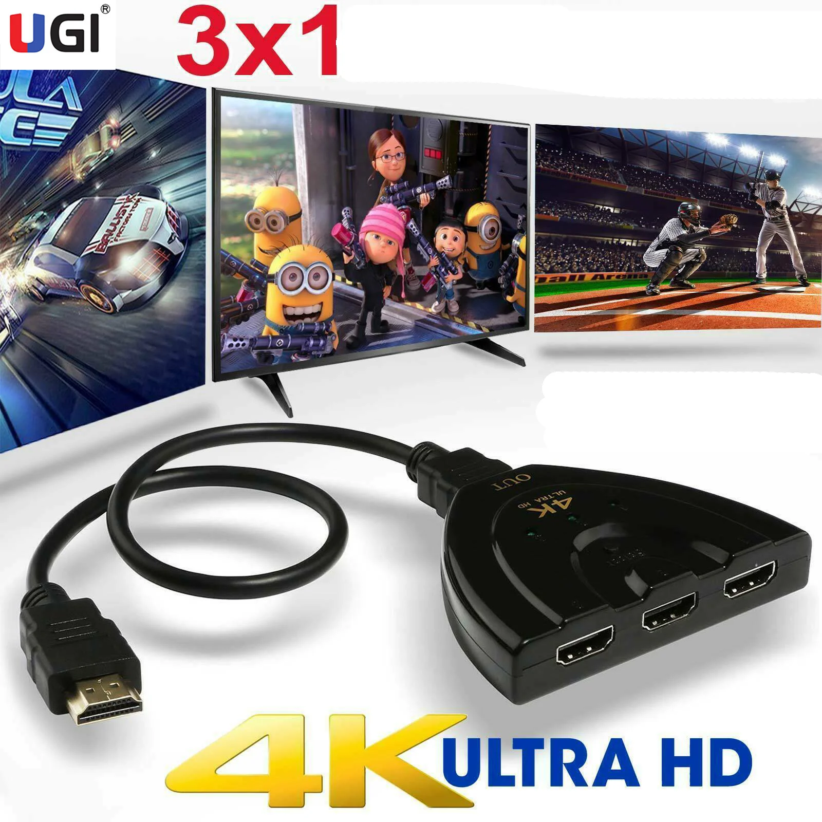UGI 1 3 упаковки 4K * 2K 1080P HDMI совместимый кабель мониторит в выходной концентратор 3D