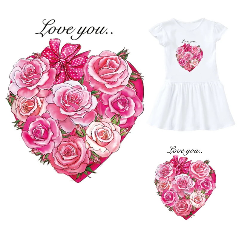 Flower Rose Heart Stickers Thermal Patches On Clothes Iron Transfers For Clothing Heat Transfer Washable |