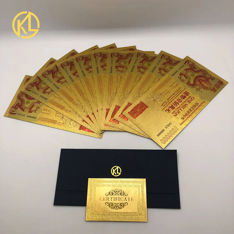 10 100 шт./лот Гонконг 1000000 Дракон банкноты Золотая фольга сертификат УФ свет для