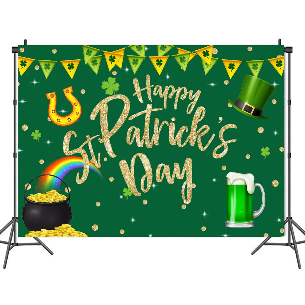 

Happy St. Patrick's Day Lucky Green Clover Backdrops Photos Background Decor for Portrait Photography Photocall Studio Props