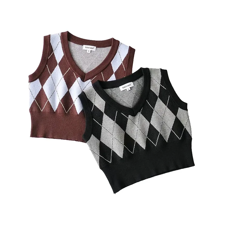 

Preppy Style Casual Simple Sleeveless Knit Vest Spring Autumn Women's Elegant V-neck Top