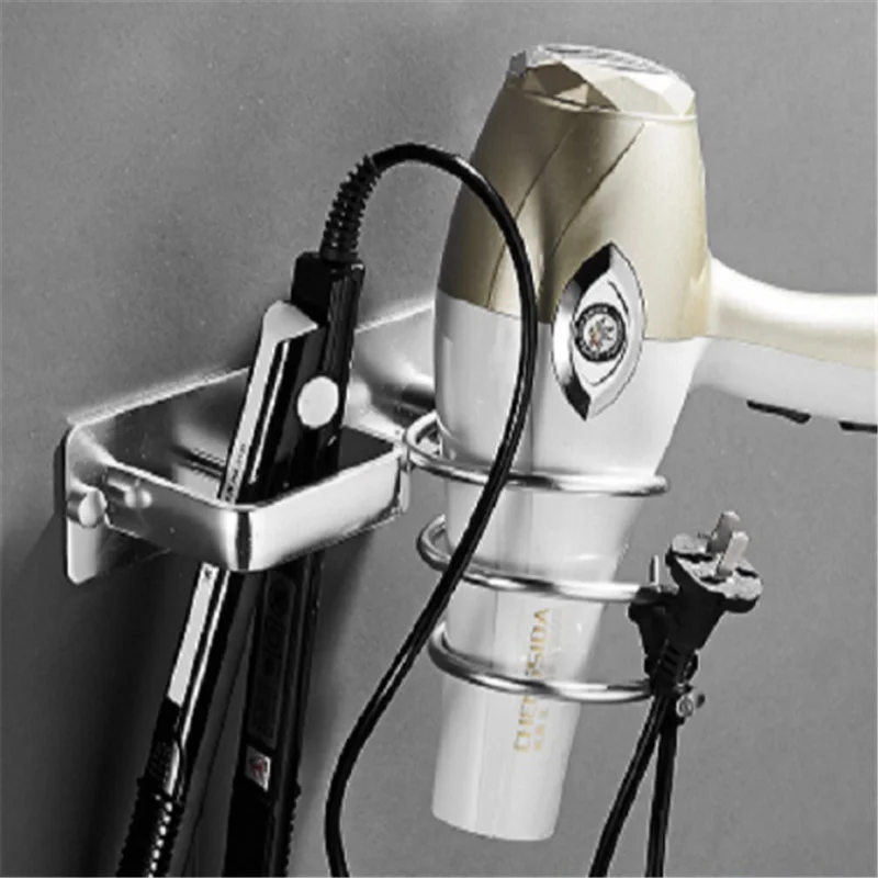 

Wall Mounted Bathroom Black Hair Dryer Holder Space Aluminum Hair Straightener Holder Storage Bathroom Shelf Accessories