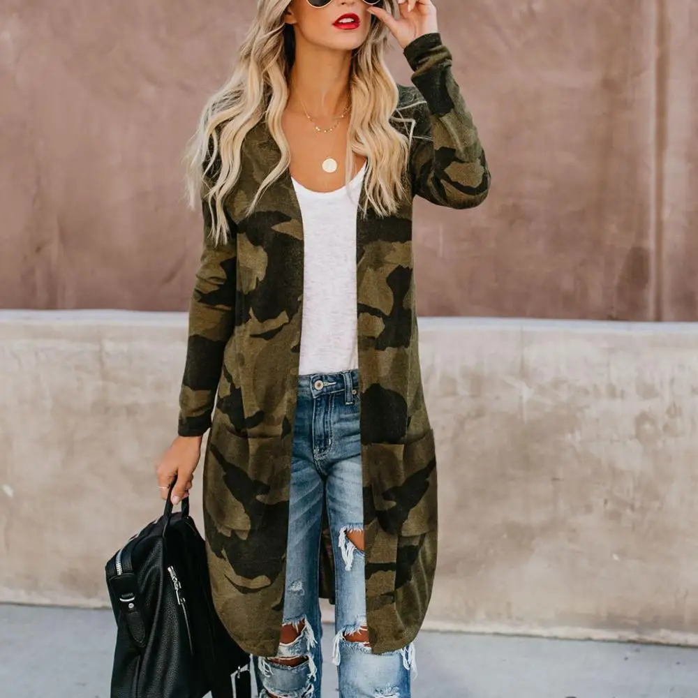 Женский свободный кардиган с леопардовым принтом камуфляжный облегающий
