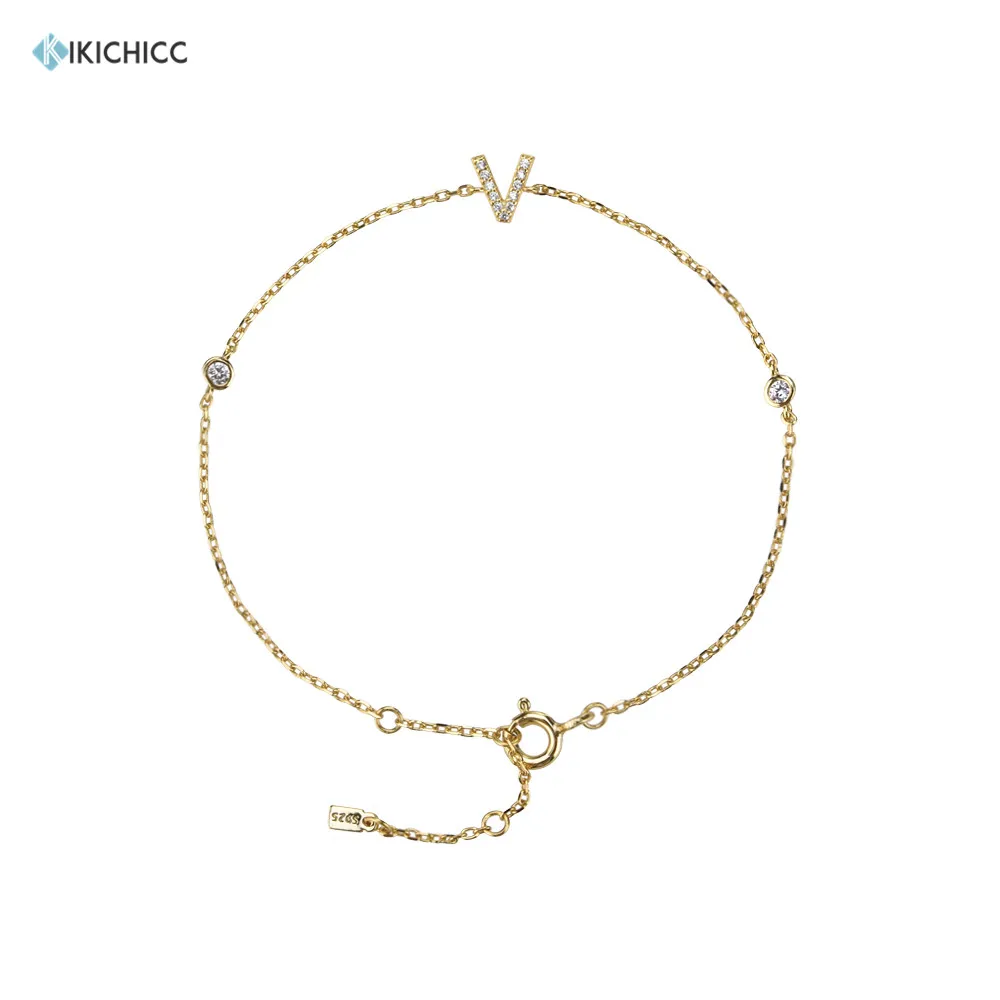 

Kikichicc 100% 925 Sterling Silver Alphabet Letter V Initial K R Bracelet Luxury CZ Zircon Jewelry 2020 Fashion Name Jewelry