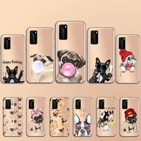 cute dog puppy pug bulldog phone case transparent for huawei p20 p30 p40 lite pro p smart 2019 honor 8x 10i