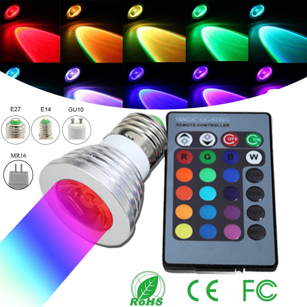 

16 Color Changing Flood Light LED Bulb with Wireless Remote Control Dimmable RGB Multicolor and White Spotlight LED Light 85-265