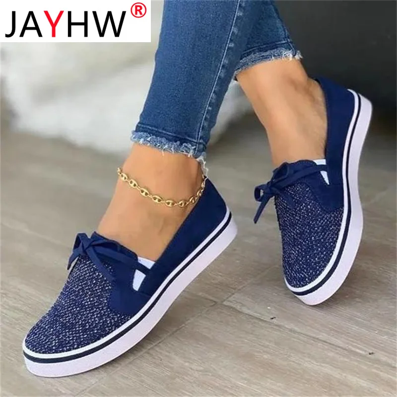 

JAYHW New Women's Flats Casual Shoes Slip On Elastic Band Solid Color Ladies Vulcanized Shoes Plus Size Woman Walking Footwear