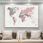 Большая карта мира, плакат, печать, розовые цвета, настенное искусство, холст, живопись, Настенная картина для гостиной, домашний декор, квадраты, без рамки