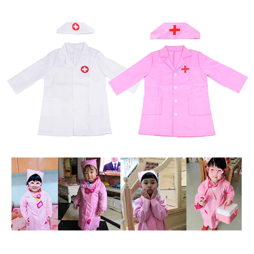 

2x Kids Doctor Coat Costume White/Pink Fancy Dress Up Cosplay Party Role Play