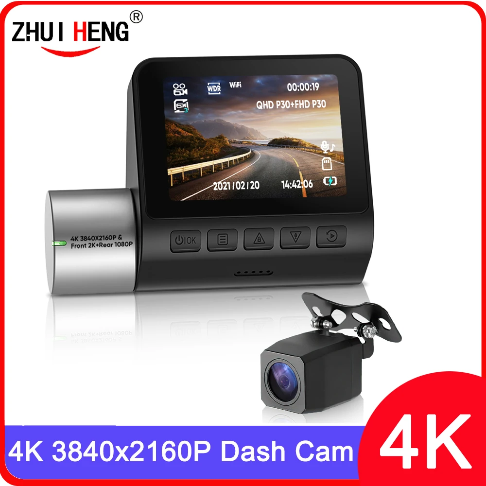 V50 Wi Fi Dash Cam 4K двойной Dashcam переднего и заднего вида камера DVR 2160P 24 часа в сутки для