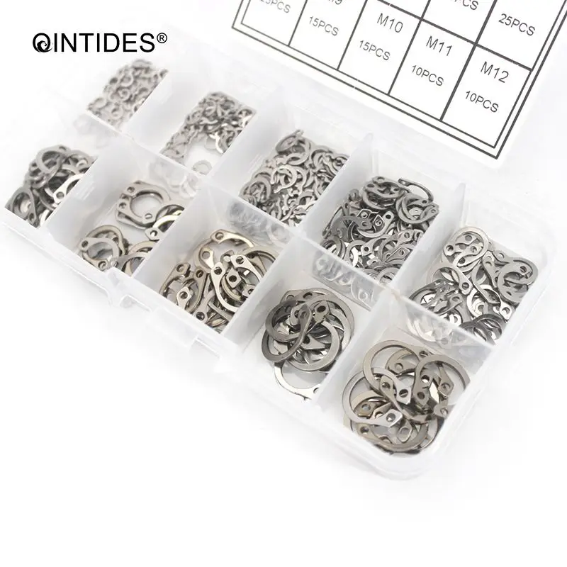 

300PCS M3 - M12 Circlips for shaft type A Assorted kit 304 Stainess steel shaft retaining ring Bearing retainer circlip