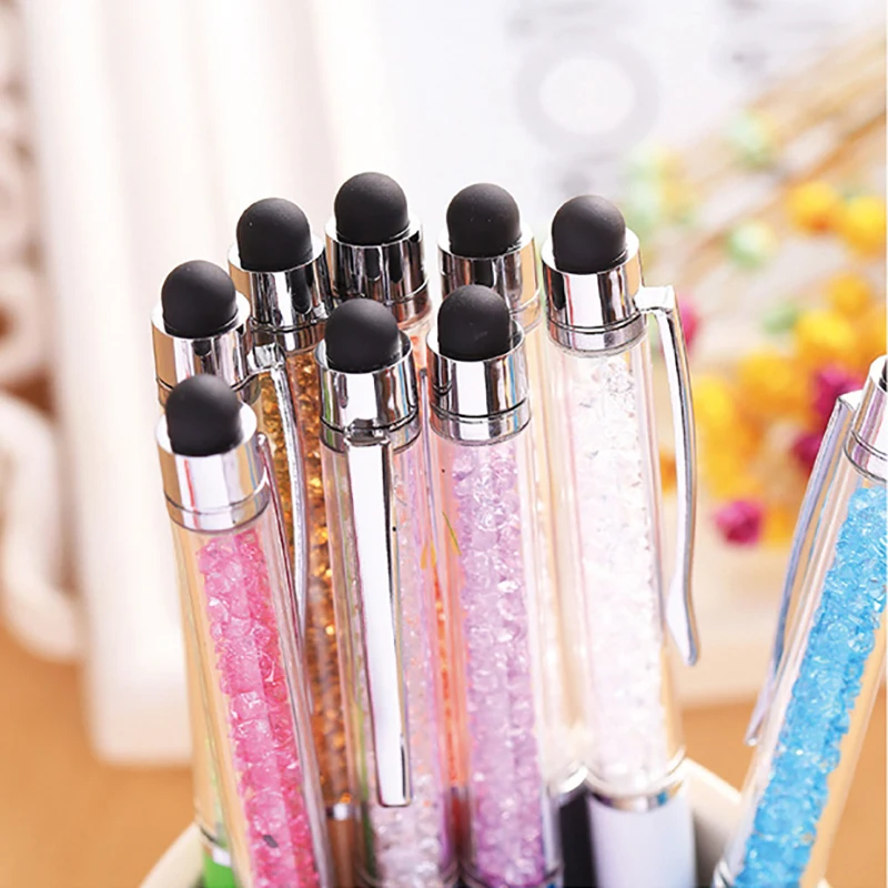 Новый логотип алмазные шариковые ручки емкостный сенсорный экран для письма