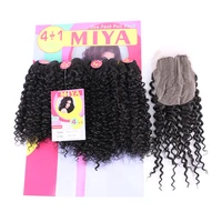 afro kinky curly hair weaves for black women 4 bundles with closure natural color synthetic hair extensions