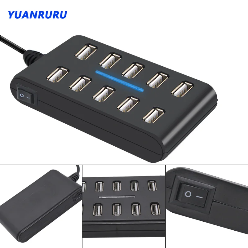 USB 2 0 концентратор 10 Порты и разъёмы несколько расширитель usb хаб с переключателем