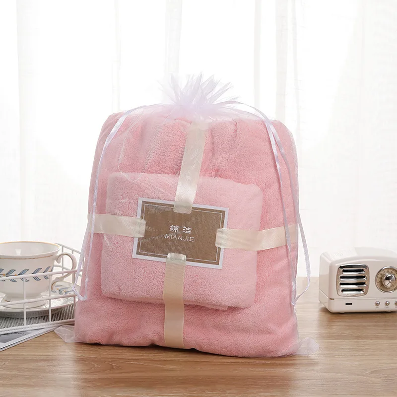 

Coral Fleece Bath Towel Towel Two-piece Set Thickened Soft Absorbent Double-sided Velvet Beach Towel Bath Towel Mother And Child
