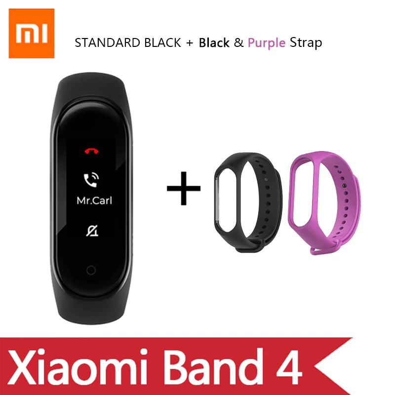 Ad BlackPurple Strap Умный Браслет OriginalXiao mi Band 4 на английском, испанском и русском языках, 3 цвета, AMOLED экран, mi band 4, Smartband, fitness Traker - Цвет: Ad BlackPurple Strap