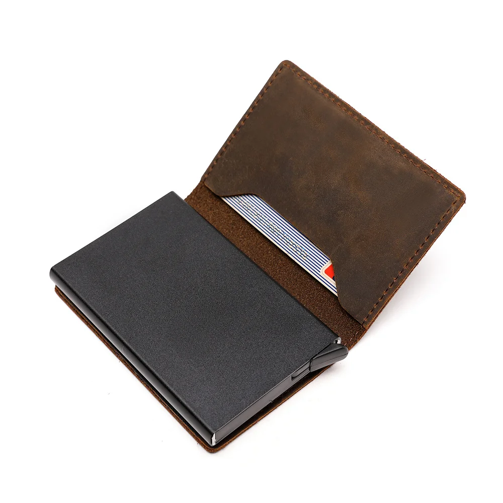 Rfid Genuine Leather Men Wallets Slim Thin Smart Card Holder  Wallet with Money Clips for Apple Airtag Case