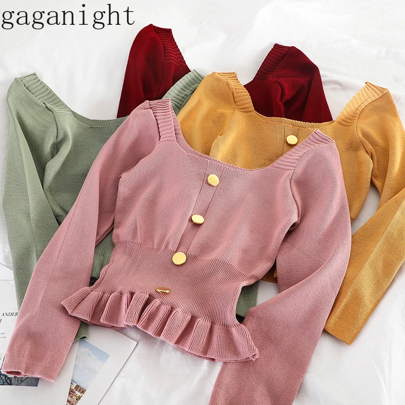 Gaganight женский свитер 2019 корейская версия милые однотонные короткие пуловеры с