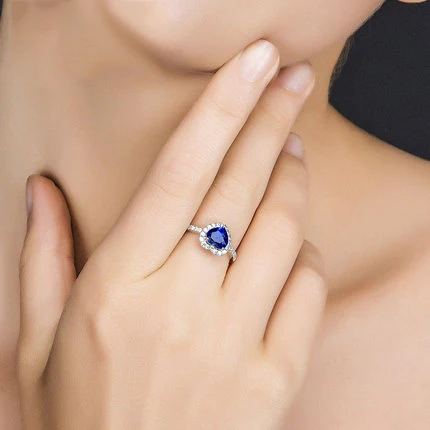 

Charming Deep Blue Heart Shaped AAA Zirconia Rings For Women High Quality Wedding Bands Fine aquamarine Jewelry Drop Shipping