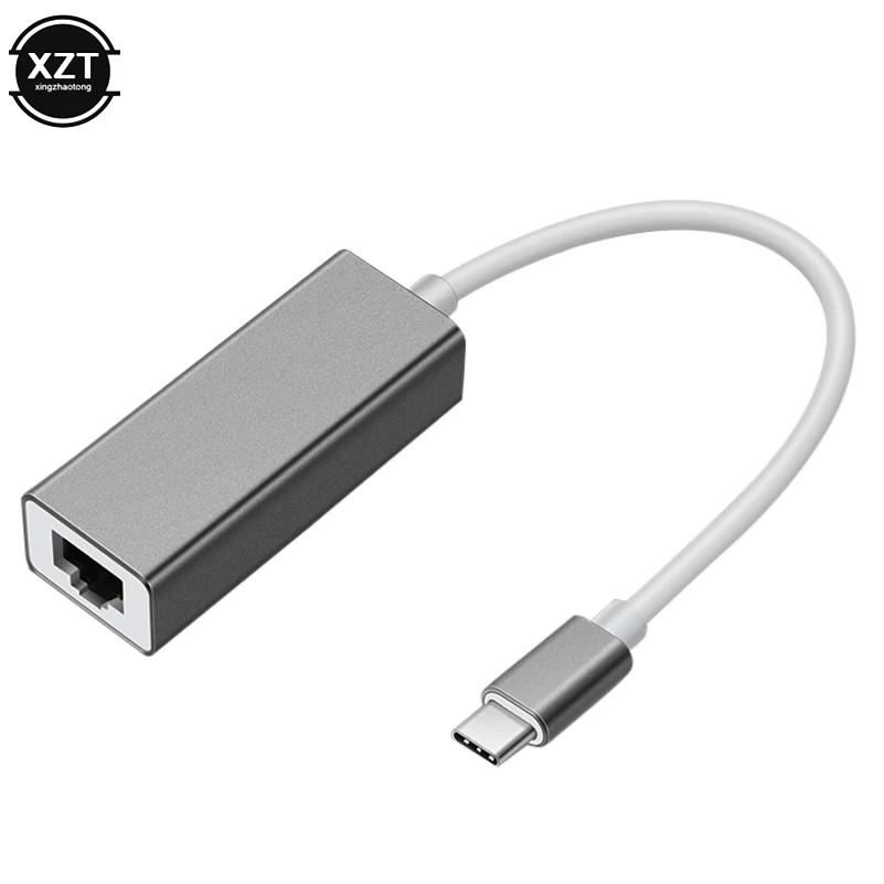 Сетевой адаптер usb type C Ethernet, usb type-C к RJ45 10/100 Мбит/с Lan Интернет-кабель для MacBook PC Windows XP 7 8 10 LUX - Цвет: Серый