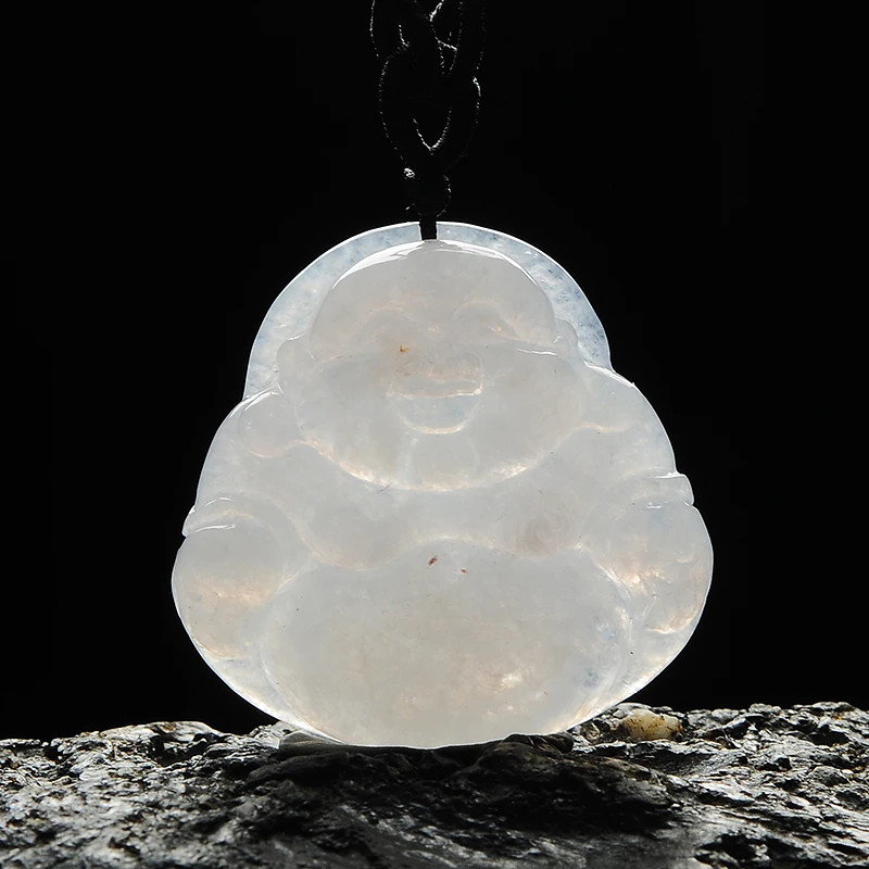 Бирманский нефрит товары клейкий Лед белый Смеющийся Будда изумрудная подвеска