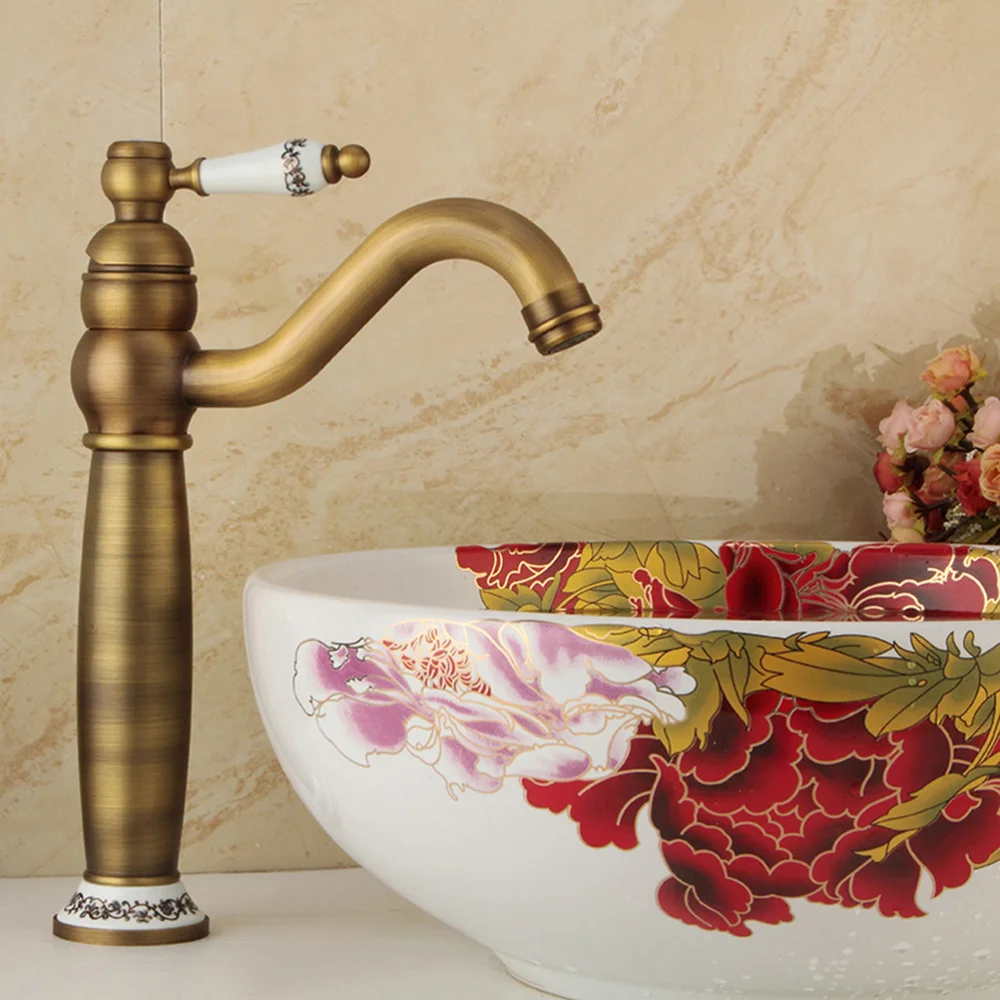 

Antique Bronze Brass Gold Hot And Cold Water Kitchen Sink Rotary Basin Handle Lever Mixer Tap