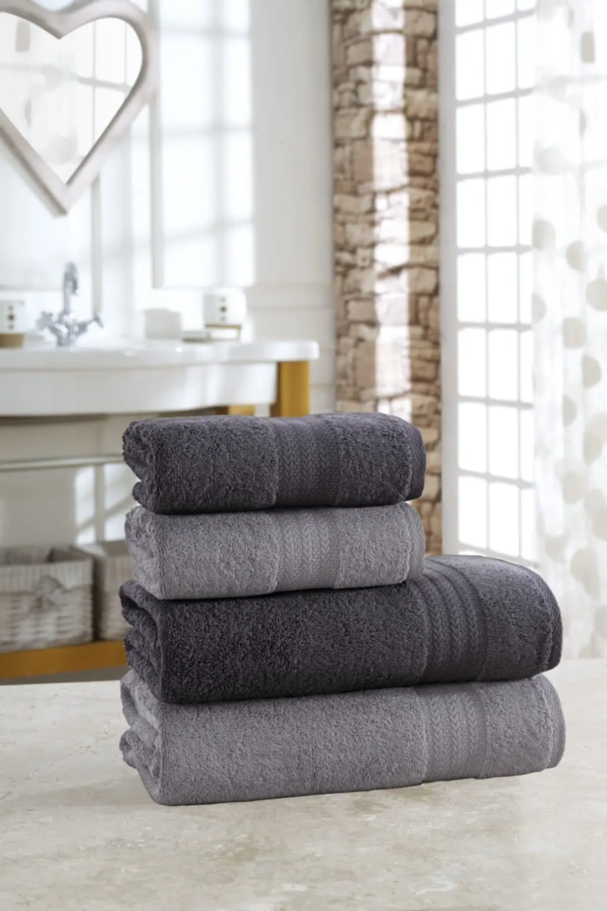 Set Anthracite Gray Hand And Face Towel High Quality Water Absorbent Trend 2021 Turkish Made Quality Useful For Bathroom
